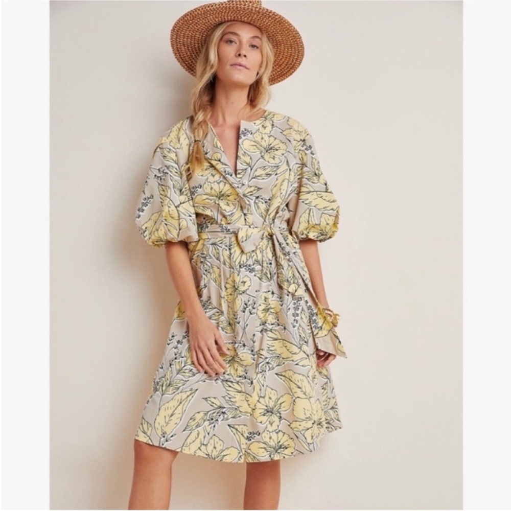 Anthropologie Josephine Yellow Floral Wrap Dress size XS